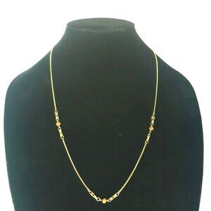 Vintage Gold-Tone Necklace With Tiger Eye Bead Accents With Clasp 26-Inches
